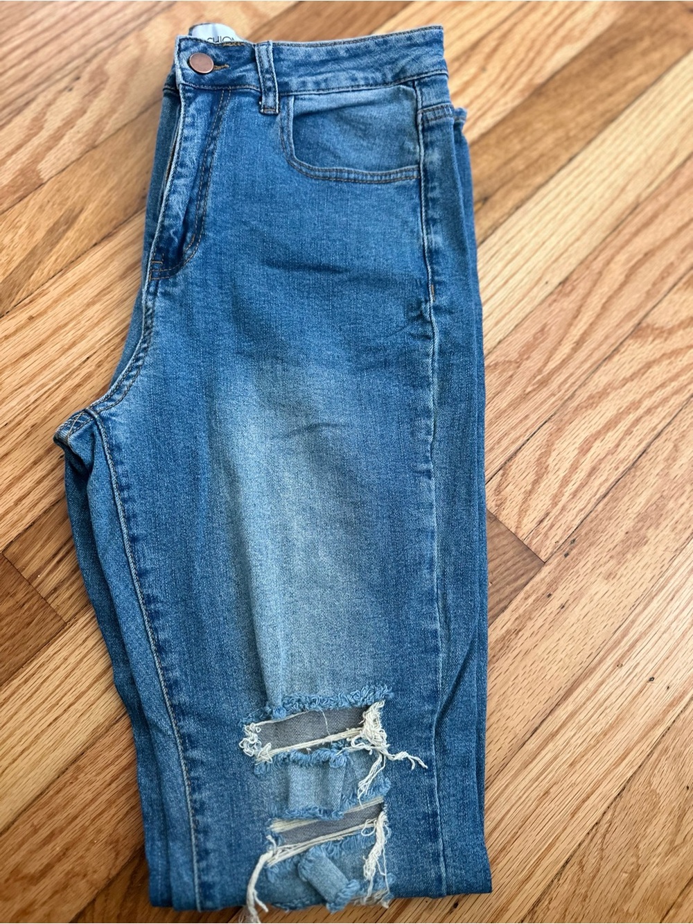 Fashion Nova Light Blue Distressed High-Rise Skinny Jeans